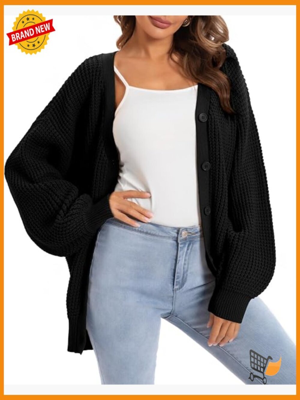 100% Cotton Button-Down Cardigan Sweater Oversized Knit Outerwear Women